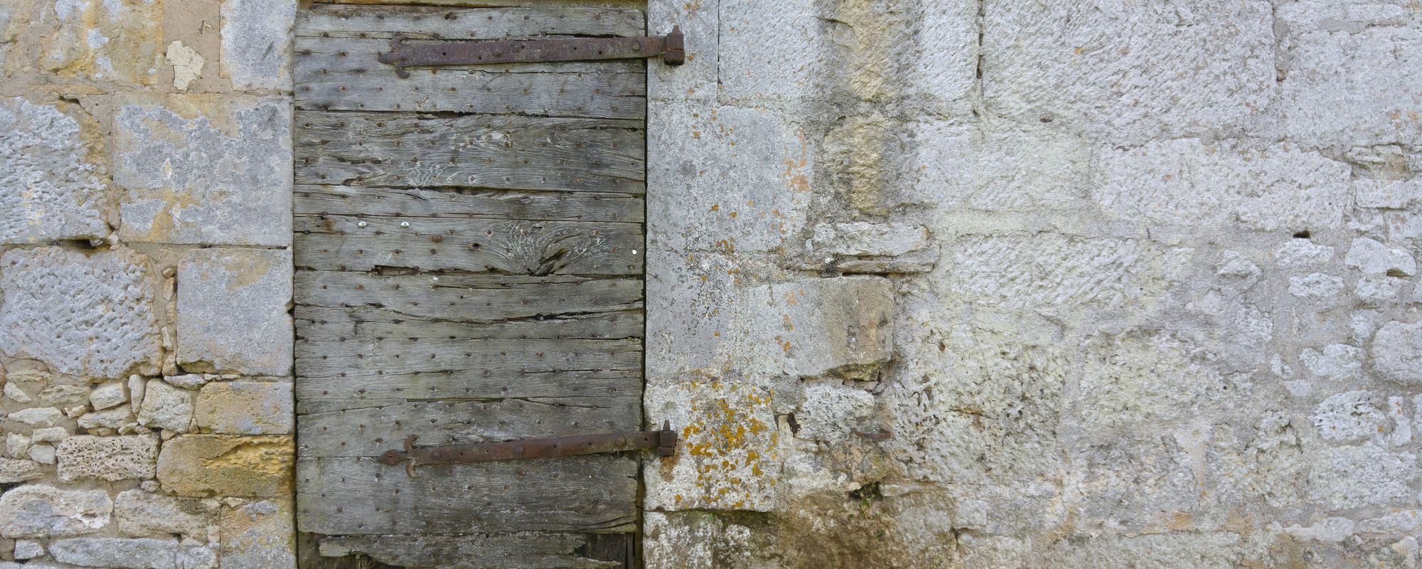 Small sturdy wooden door in a castle wall